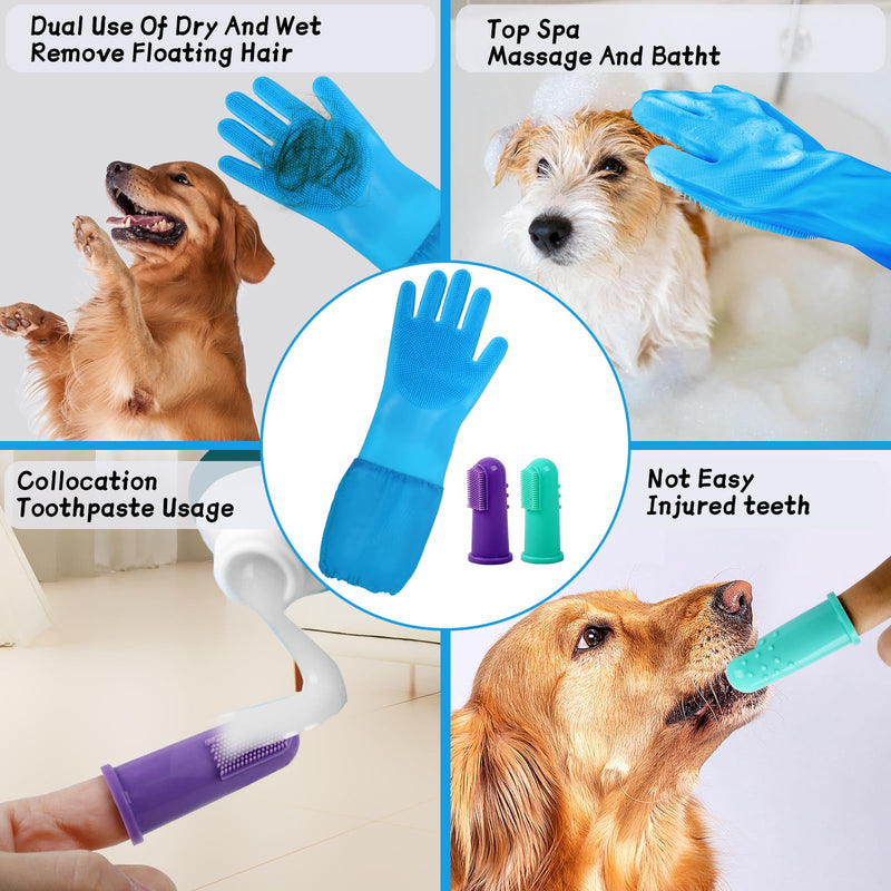 Dog Washing Gloves- Silicone Bathing Gloves for Dogs and Cats - Gloves with Extended Length Enhanced Five Finger Design for Gentle Massaging, Shedding & Cleaning - Comfortable for Pets(Blue) - PawsPlanet Australia