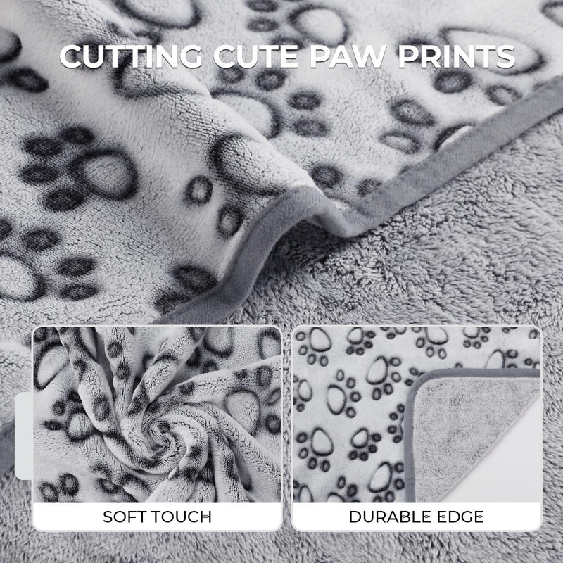 Luciphia Premium Soft Dog Blanket for Small Medium Large Dogs Washable 300GSM Fluffy Warm Fleece Puppy Cat Paw Print Pet Flannel Pcs2 Grey Paw L(41"x31") L(41"x31") - PawsPlanet Australia