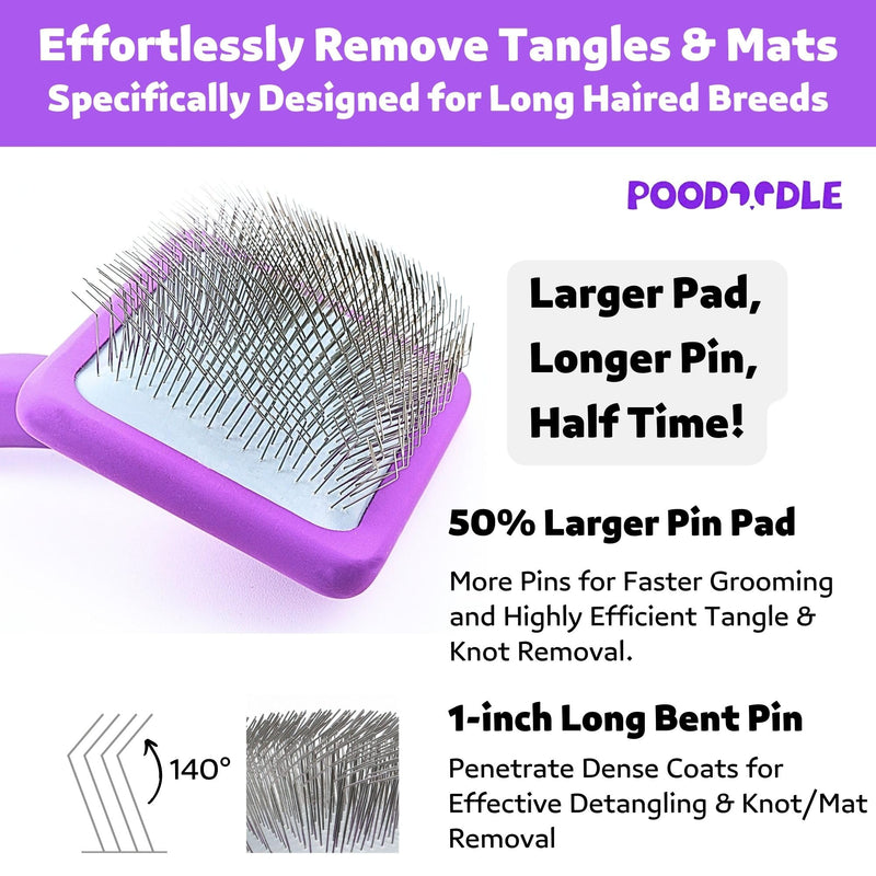 Dog Slicker Brush, Grooming Brush for Poodle, Doodle, Goldendoodle & All Long Haired Dogs, Long Pin Wood Brush Pefect for Dematting & Detangling, Effortless Grooming Pet Hair At Home - Large - PawsPlanet Australia