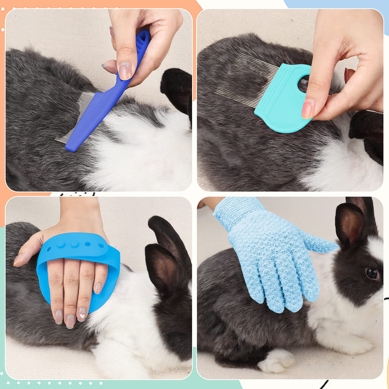 VCZONE Small Animal Grooming Set: Pet Nail Clipper & File, Flea Comb, Shampoo Brush, Shedding Slicker Brush, Massage Glove, Cleaning Comb (Blue) Blue - PawsPlanet Australia