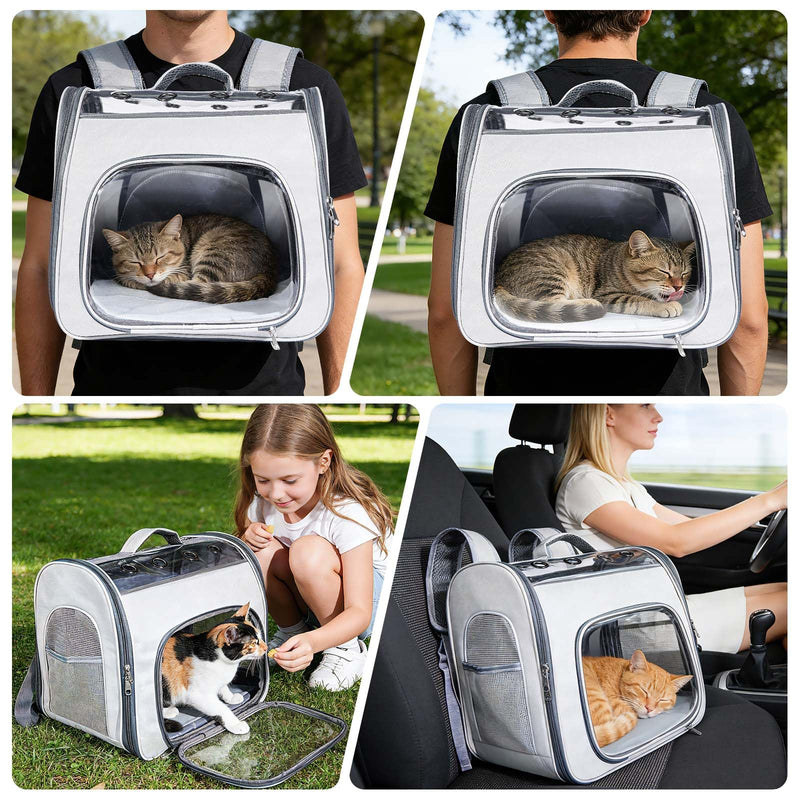 Innovative Traveler Backpack Pet Carriers Cat Backpack with Breathable Mesh Puppy Travel Carrier with Soft Padded Reinforced Support Foldable Small Dog Carrying Backpack for Kitty up to 15lbs (Grey) Grey
