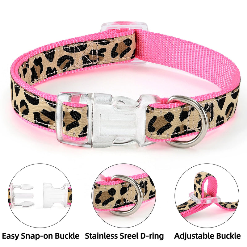 Mile High Life Leopard Dog Harness Collar Leash Set, Adjustable No Pull Dog Halter Harness for Small Breed Dogs, Easy Control for Training Walking (Pink, XS Chest 9"-15", Neck 8"-12") X-Small Neck 8"-12" Pink - PawsPlanet Australia