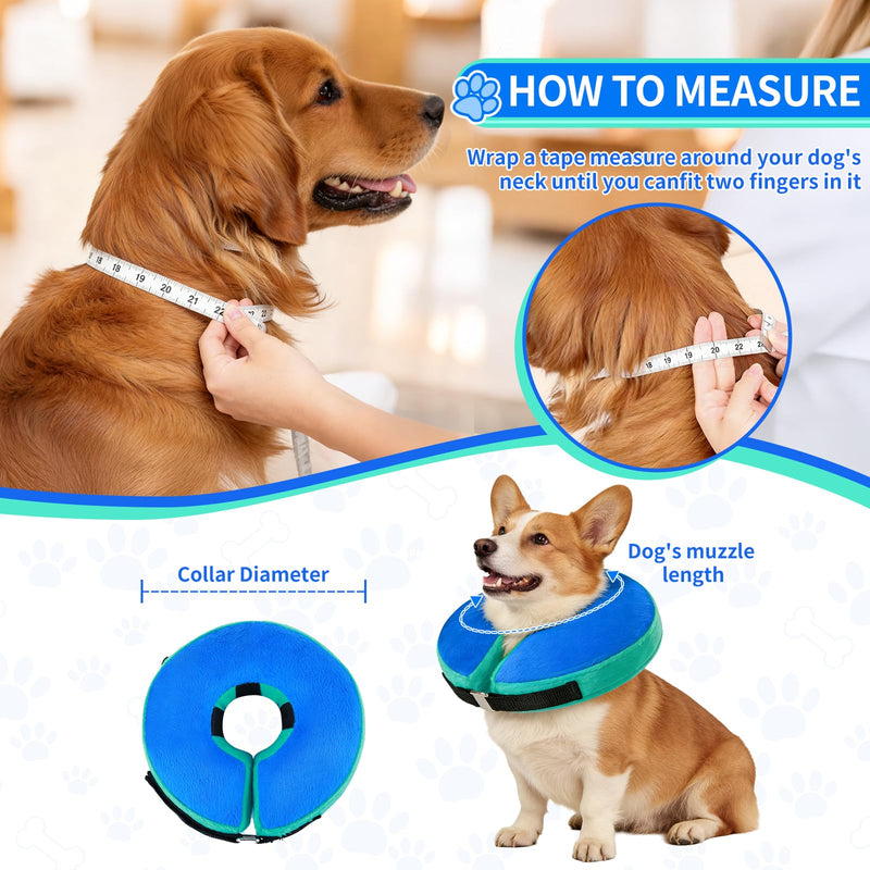 Inflatable Dog & Cat Collar, Protective Collar Dog with Adjustable Fastening, Dog Collar, Leak Protection for Recovery After Surgery or Wounds for Dogs (Blue L) Blue [neck: 12"-18"] large