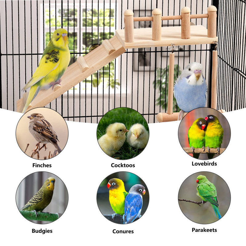 Bird Perches Platform Swing with Climbing Ladder, Parakeet Cage Accessories Wooden Playing Gyms Exercise Sturdy for Small Birds - PawsPlanet Australia