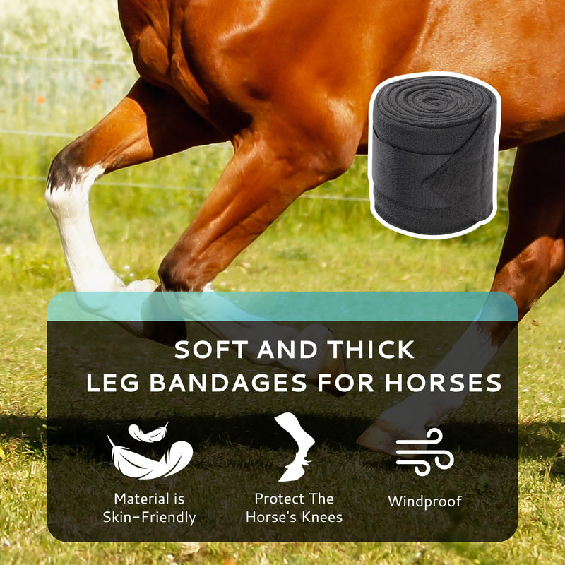 Horse Leg Bandages Professional Horse Standing Wraps Set of 2 for Equine Leg Protection, Support & Recovery, Secure & Easy to Use, Black