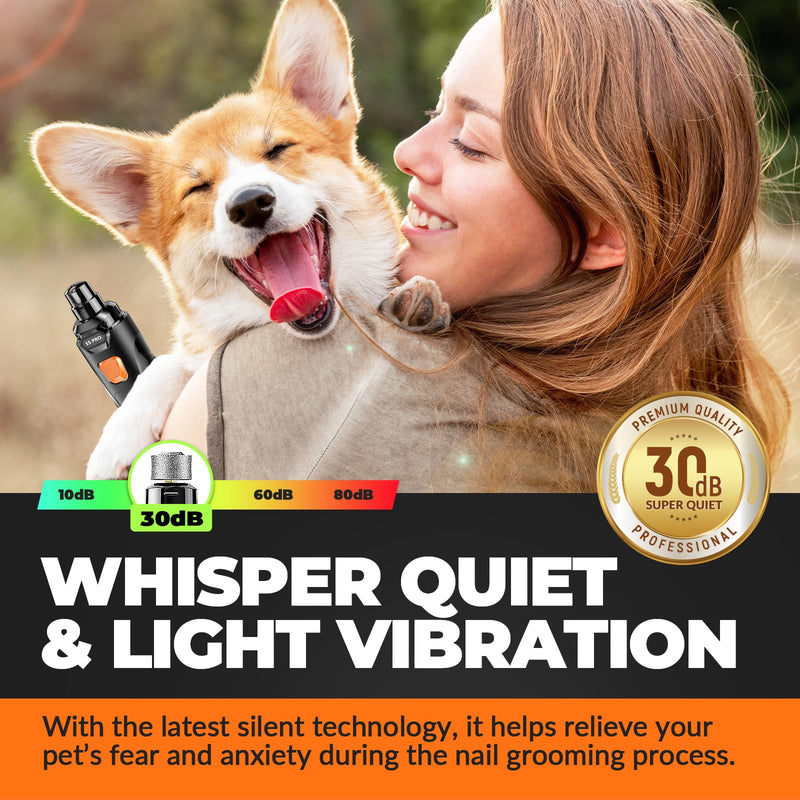 Dog Nail Grinder with 2 LED Lights Powerful 2-Speed Dog Nail Trimmers with 3 Grinding Wheels Super Quiet Rechargeable Pet Dog Nail Clippers Kit for Large Medium Dogs Cats Small Animal Nail Care 🟪🟪🟪Whisper Quiet-Black🟪🟪🟪 - PawsPlanet Australia