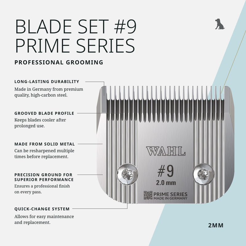 WAHL Pro Animal Prime Series Blades - Professional Fine Tooth Pet Clipper for Horse, Cat & Dog Grooming - Made from High-Carbon Steel - #9, 2.0mm - PawsPlanet Australia