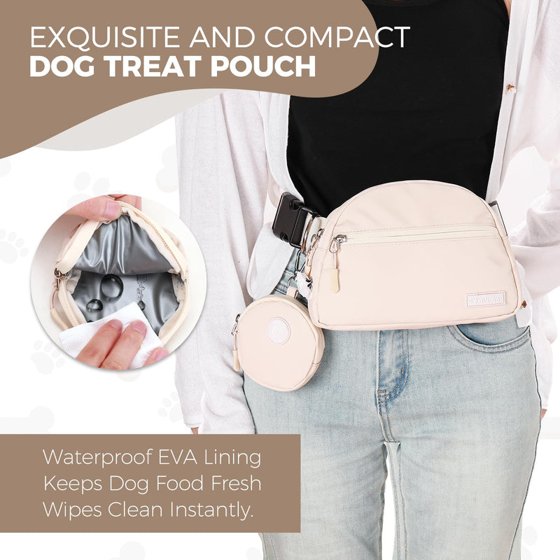 Dog Treat Pouch Pet Training Walking Fanny Pack with Built-in Poop Bag Dispenser & Waste Bag Holder | Stylish Puppy Training Essentials Supplies | Free Dog Clicker (Cream) Cream - PawsPlanet Australia