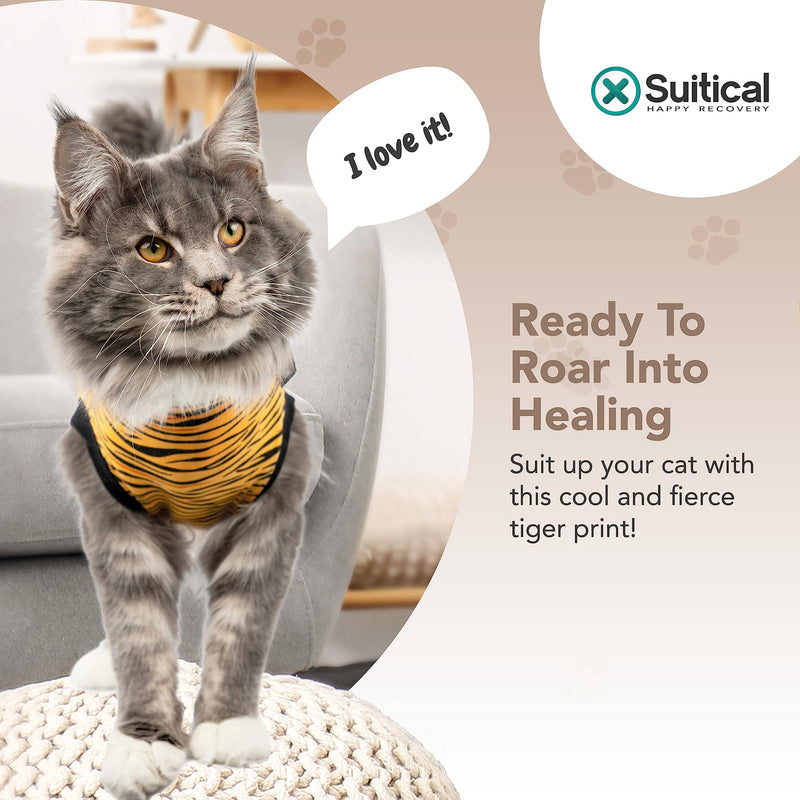 Cat Recovery Suit - Cat Recovery Suit for Spay, Neuter, Suture, Incision, & Skin Conditions - Breathable Fabric with Back Opening - XXS Cat Suit by Suitical, Tiger Print 2XS(13-16.5 in) - PawsPlanet Australia