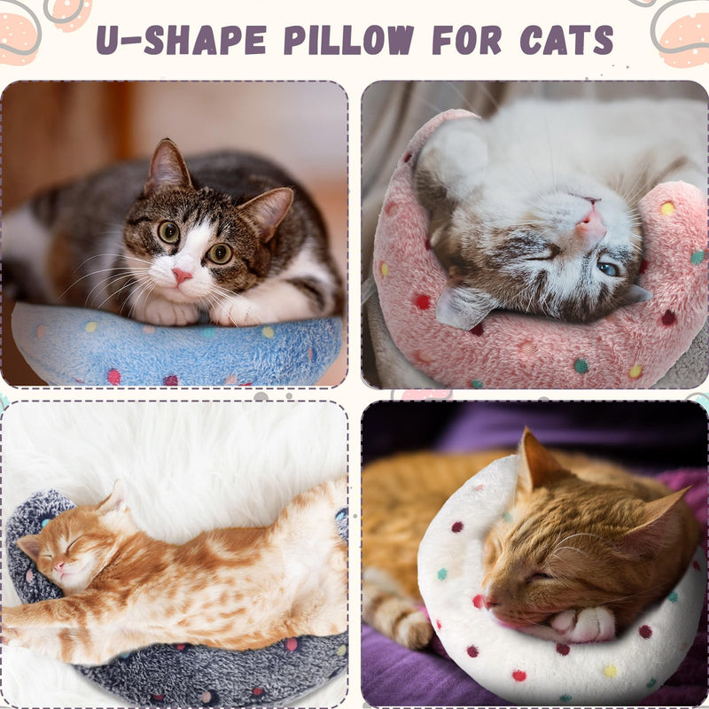 Sweetude 4 Pcs Pillows for Cats Puppy Bed Soft Fluffy Pet Calming Toy Half Donut U Shaped Pet Neck Pillow Training Toy Joint Relief Cervical Protection(Polka Dot,Medium) Polka Dots Medium - PawsPlanet Australia