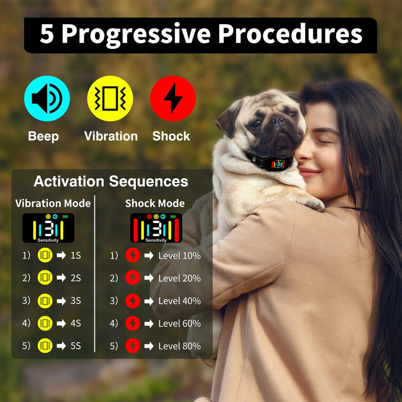 PetJoy Smart Bark Collar, Anti Bark Collar with Optional Shock, Dog Bark Collar for Small Medium Large Dogs - Vibration or Shock Mode 2 in 1 (3 Sensitivity Levels) Black - PawsPlanet Australia