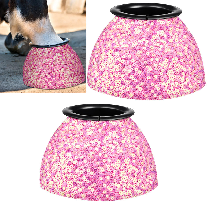 1 Pair Pink Sparkle Women's Horse Bell Boots Rubber Equine Bell Boots Protect Against Hoof Frictionless Design for Female Equine Hoof Care Quick Wrap Shield Horse Racing Festival
