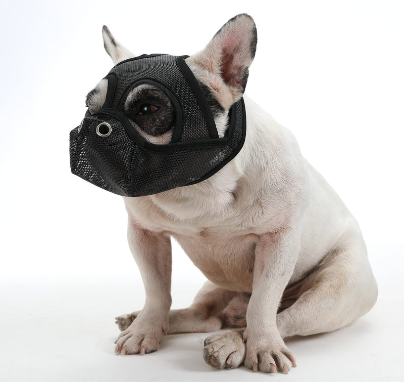 Cilkus Short Snout Dog Muzzles - Bulldog Muzzle Adjustable Breathable Mesh Dog Muzzle Can Stick Out Tongue and Drink Water Anti-Biting and Training Dog M (16.5" -17.3" ) Black - PawsPlanet Australia
