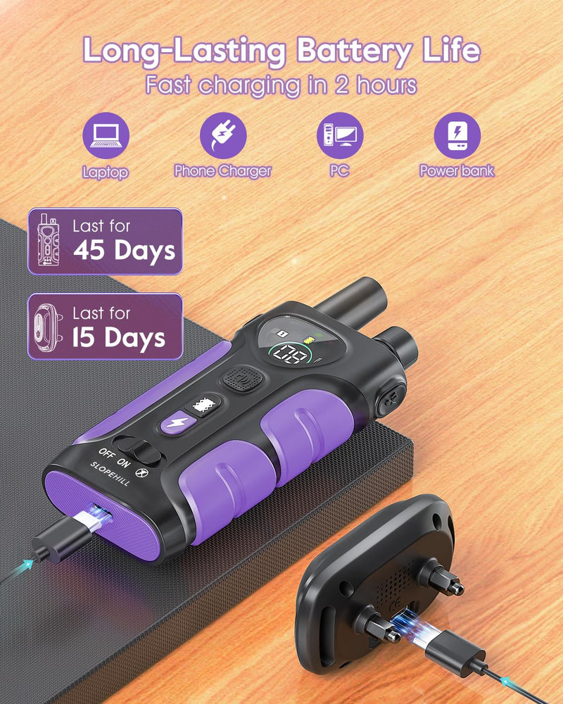 SLOPEHILL Dog Shock Collar,4200FT Dog Training Collar with Remote,IPX8 Waterproof E-Collar with Beep,Vibration,Shock,Flashing Light,No Shock Model,Electric Shock Collar for Dogs,Purple 2PCS Purple