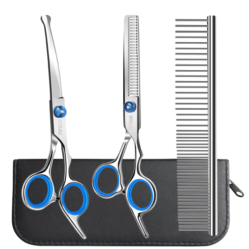 Professional 3 in 1 Dog Grooming Scissors Kit with Safety Round Tips, Sharp and Durable Pet Grooming Shears for Dogs and Cats. - PawsPlanet Australia