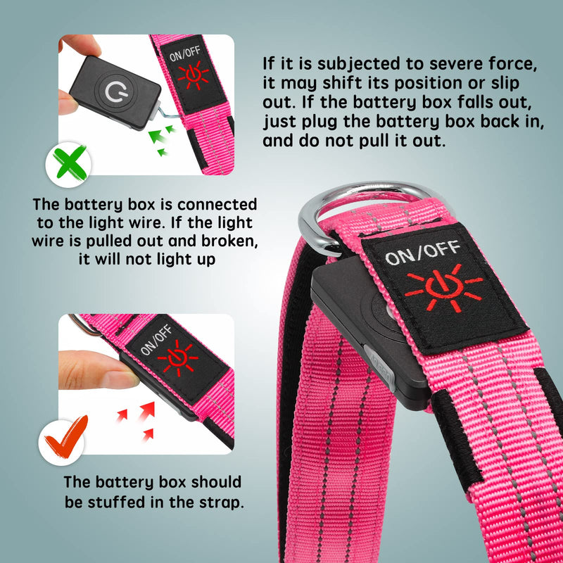 Led Dog Leash, 4 Ft Light Up Dog Leash Rechargeable Waterproof, Nylon Reflective Leashes with Padded Handle for Night Walking, Safety Glow in The Dark Dog Leash for Large Medium Small Pets Pink - PawsPlanet Australia