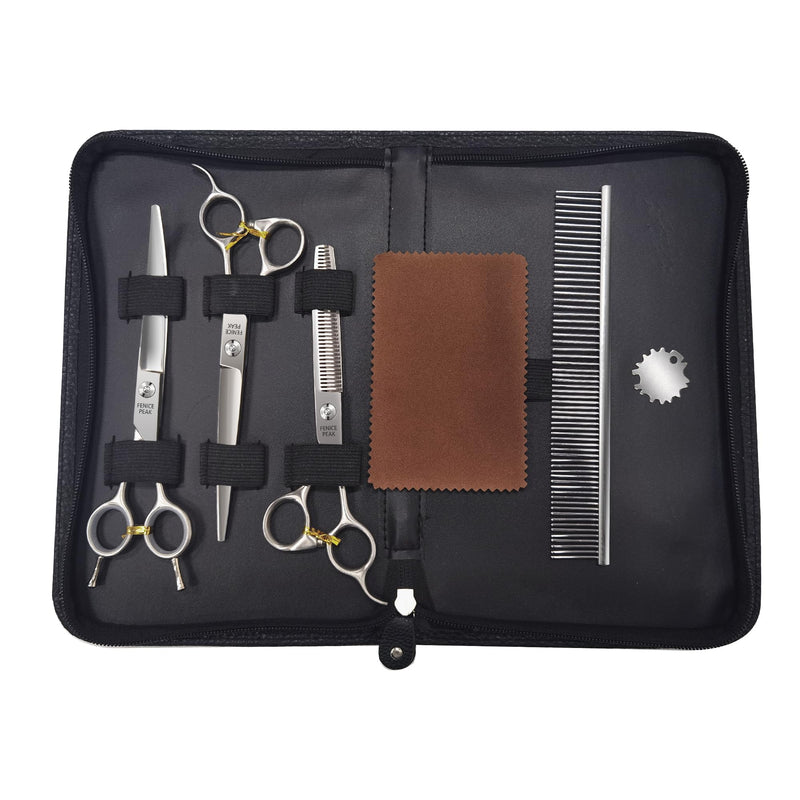 Fenice Peak 3pcs Dog Grooming Scissors Set Straight Thinning Curved Shears Stainless Steel Shears for Pet Grooming Sharp and Durable with Case Suitable for home users and Professional Groomer 6.5‘’thin+7.0‘’cut+7.0‘’curved - PawsPlanet Australia