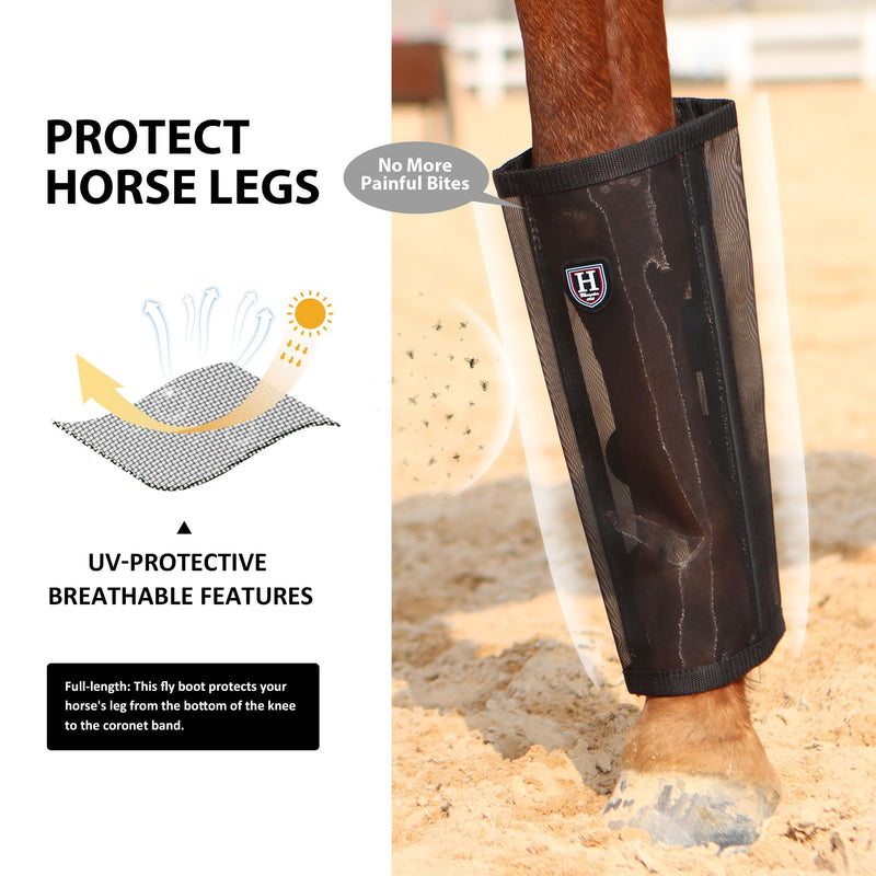 Harrison Howard Loose-Fitting Horse Fly Leggings Breathable, Tear-Resistant Fine Mesh Leg Guards Stay-on Comfortable Fly Boots (Set of 4) Black Pony - PawsPlanet Australia