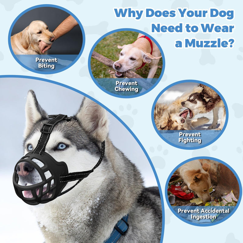Dog Muzzle for Large Sized Dog - Medium Sized Dogs, Small Basket Muzzle to Prevent Biting - for Barking, Breathable, Allows Panting Drinking, Suitable for Grooming Training. (Black, 6) BLACK - PawsPlanet Australia