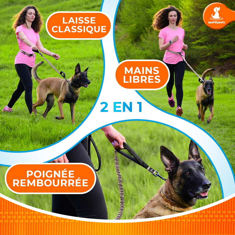 SparklyPets Hands-Free Dog Lead for Medium and Large Dogs – Professional Harness with Reflective Stitches for Training, Walking, Jogging and Running Your Pet (Brown, For 1 Dog) Brown