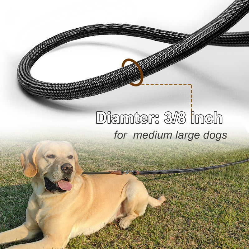 Tie Out Rope Dog Leash, 8-10-13-15-20-25-30-35-40-45-50 FT Heavy Duty Nylon Check Cord for Medium Large Dogs Indoor/Outdoor Playing Camping Backyard (Black, 3/8" x 30ft) black - PawsPlanet Australia