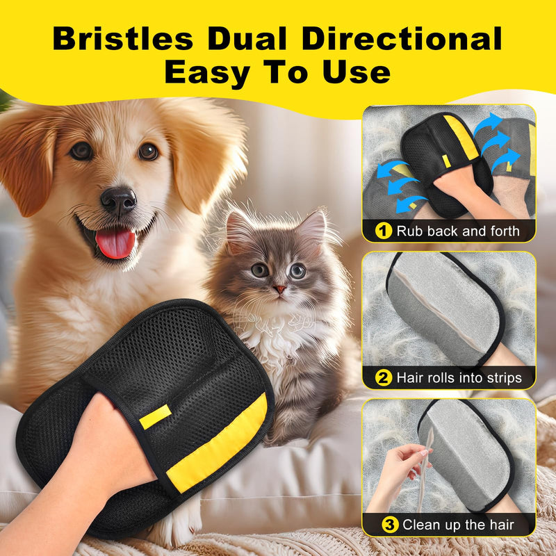Pet Hair Removal Gloves for Cats & Dogs, Reusable Electrostatic Grooming Gloves, Efficient Quick Hair Remover for Couch, Car Seat, Furniture, Carpet & Bedding (2 Pcs) - PawsPlanet Australia