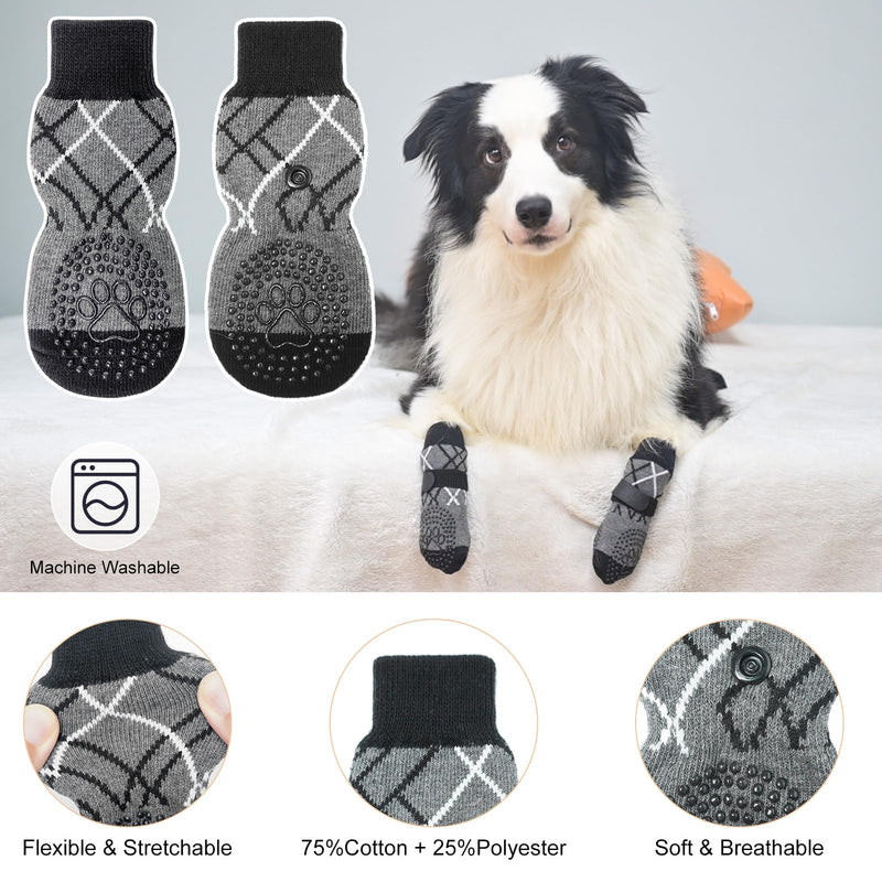 BEAUTYZOO Dog Socks to Prevent Licking Paws for Hardwood Floors Anti Slip, Dog Shoes Booties for Hot/Cold Pavement,Grippy Boots & Paw Protectors Traction Control for Small Medium Large Senior Dogs M(Pack of 6) Grey - PawsPlanet Australia