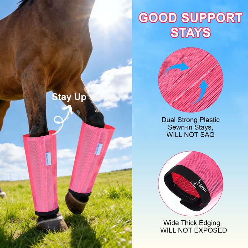 Fly Boots for Horses Set of 4, Loose Fitting Mesh Horse Fly Boots Leggings, Reduce-Stomping Adjustable Equine Leg Wraps & Socks, Stay Up Not Sag, No Rub (Magenta) Magenta