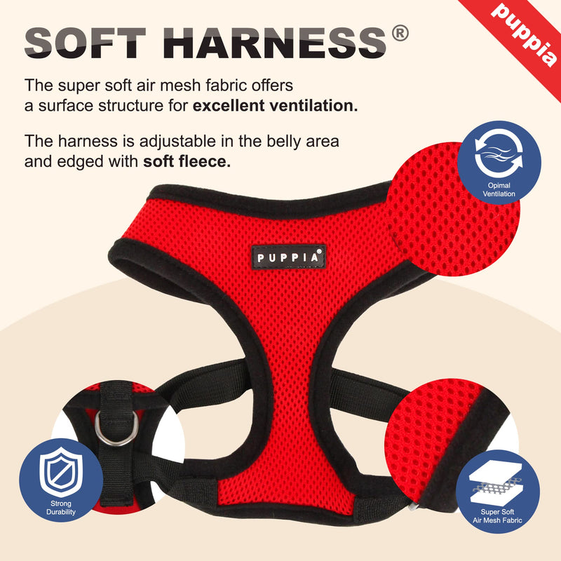 Puppia Soft Dog Harness No Choke Over-The-Head Triple Layered Breathable Mesh Adjustable Chest Belt and Quick-Release Buckle, Black, Medium M (Neck: 12", Girth: 16"-22") - PawsPlanet Australia