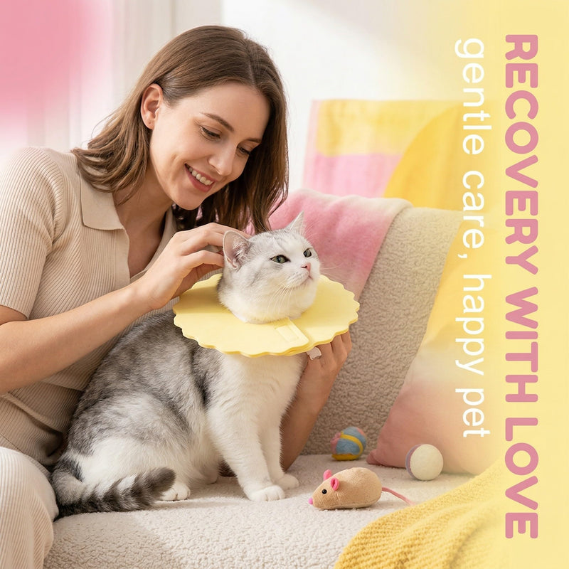 2 Pieces Cat Protective Collar Soft Neck Brace Cat Collar Anti-Bite Neck Collar Cat Protective Collar for Cats Puppies, Adjustable Recovery Cone after Surgery M (pink and yellow)