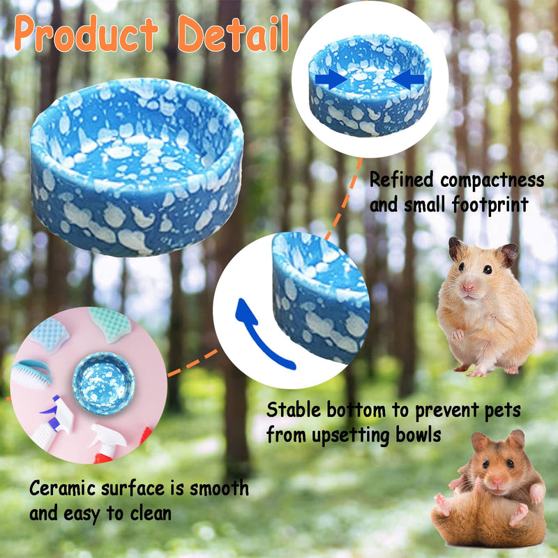 kathson 2 Pcs Hamster Food Bowl Guinea Pig Ceramic Water Bowl Small Animal Feeding Dish for Dwarf Hamster Gerbil Syrian Ferret Hedgehog Chinchilla Bunny (Blue)… Blue