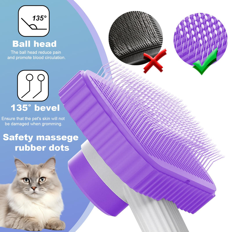 Cat brush, Cat Brush for Long or Short Haired Cats, Remove Loose Fur and Mats, Rounded Pins Reduces Painful Pulling, Not for Tangle and Curly Fur, Purple - PawsPlanet Australia
