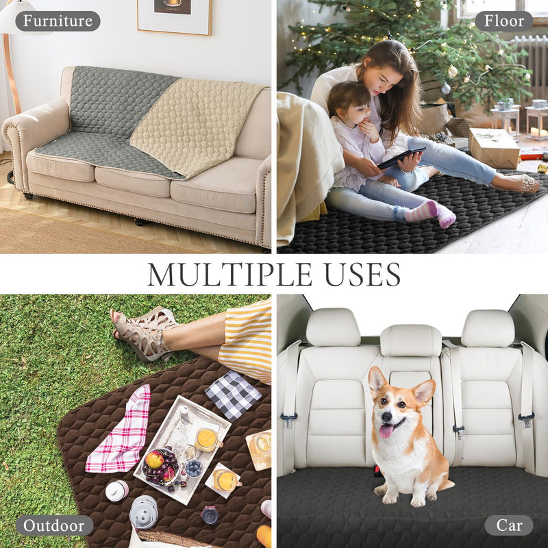 Waterproof Dog Bed Cover - Couch Cover for Pet Anti-Slip Cat Mat Pet Pad Blanket for Sofa Chair Recliner Bed Furniture Protrctor Brown+Beige 90.0"L x 30.0"W x 2.0"Th - PawsPlanet Australia