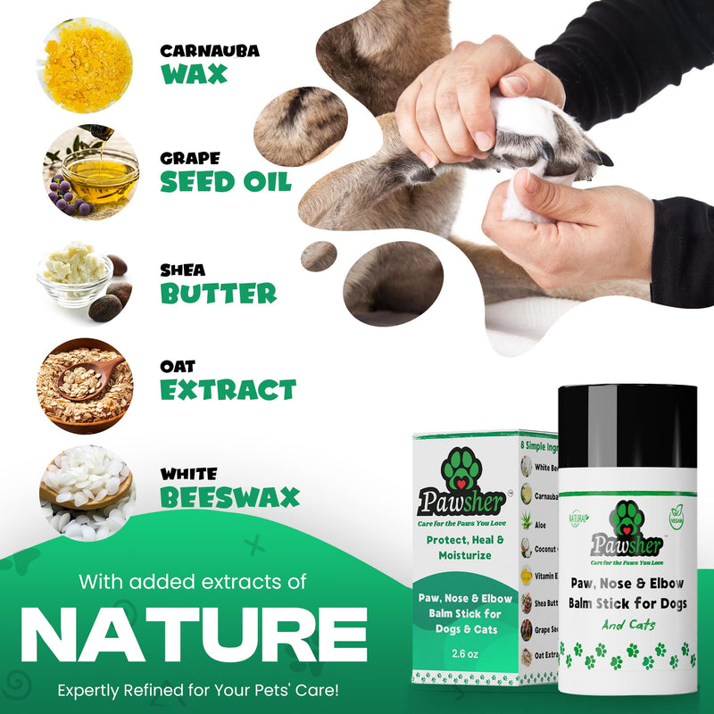 Dog Paw Balm 2.6 oz - Only 8 Natural Ingredients - Dog Paw Balm Lick Safe - Easy No-Mess Stick - Moisturizes & Heals Dry Cracked Paws, Nose & Elbow - All Weather Paw Protector for Dogs & Cats - PawsPlanet Australia