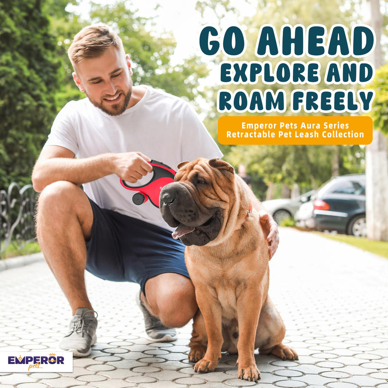 Emperor Pets 26 ft Retractable Dog Leash Red - Heavy Duty Retractable Pet Leash with Anti-Slip Grip for Medium to Large Dogs up to 110 lbs -Aura BR26 - PawsPlanet Australia