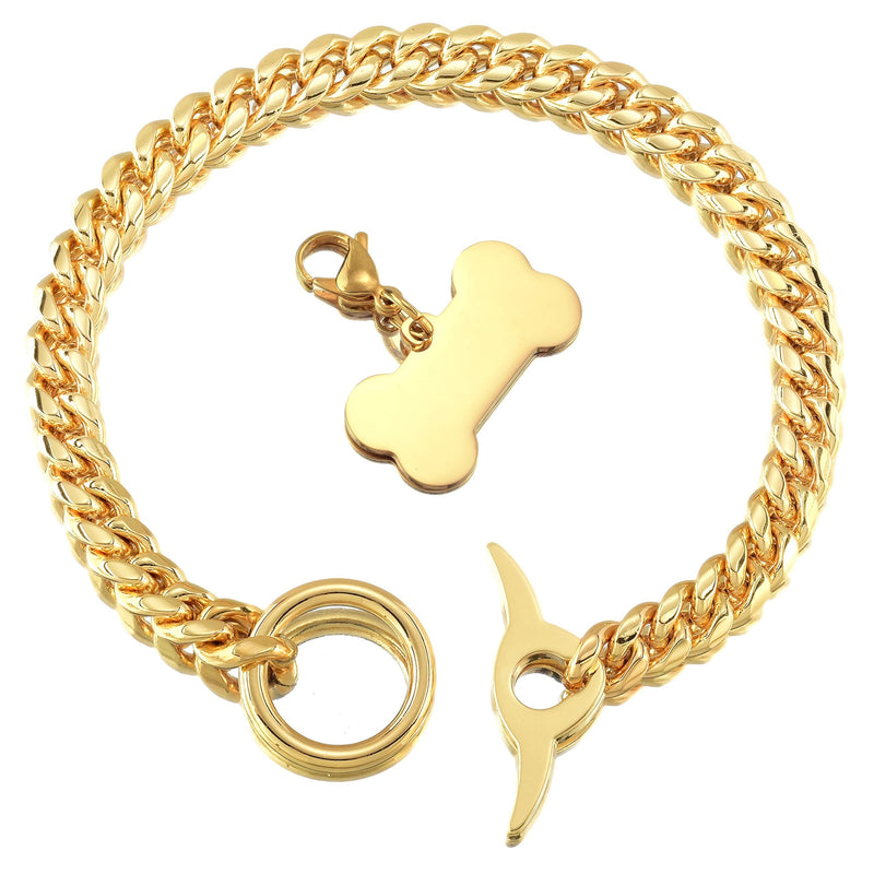 Jewelry Kingdom 1 Dog Chain Collar with Dog ID Tag 18K Cuban Link Chain 10MM Strong Heavy Duty Chew Proof Adjustable Training Walking Collar with Toggle Clasp for Small Medium Dogs 10inch to 24inch 12"(Fits Neck 8"-11") - PawsPlanet Australia