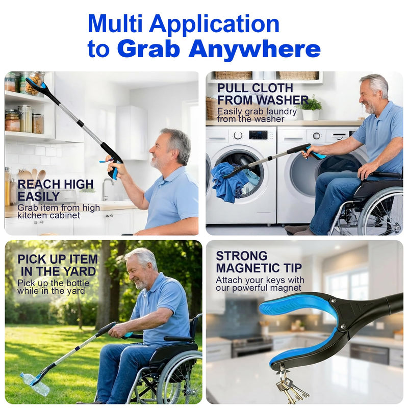2-Pack 32" Grabber Reacher Tool, Effortless Reacher Grabber Pickup Tool, Heavy Duty Grip Grabber Tool, Wide Claw Foldable Trash Picker Upper Grabber Essential for Senior, Health, Surgery Recovery 32"blue&orange - 2pack - PawsPlanet Australia