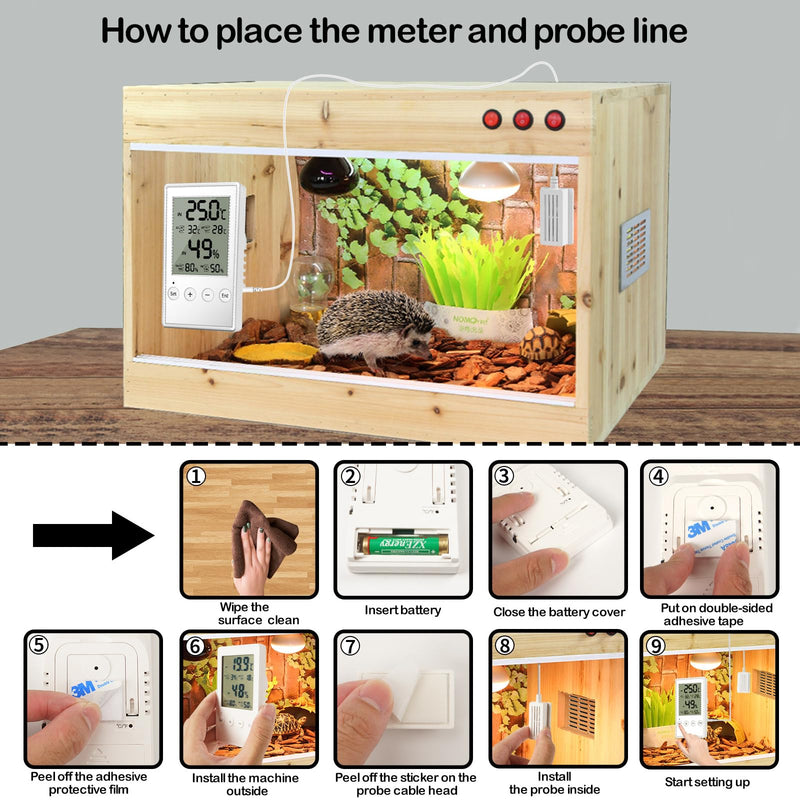 Reptile Terrarium Hygrometer Thermometer with in/Out Temperature Humidity Alarm, Digital Thermometer and Humidity Gauge with Probe for Reptile Tanks Humidor Incubator Greenhouse (AL5-1PC) AL5-1pack
