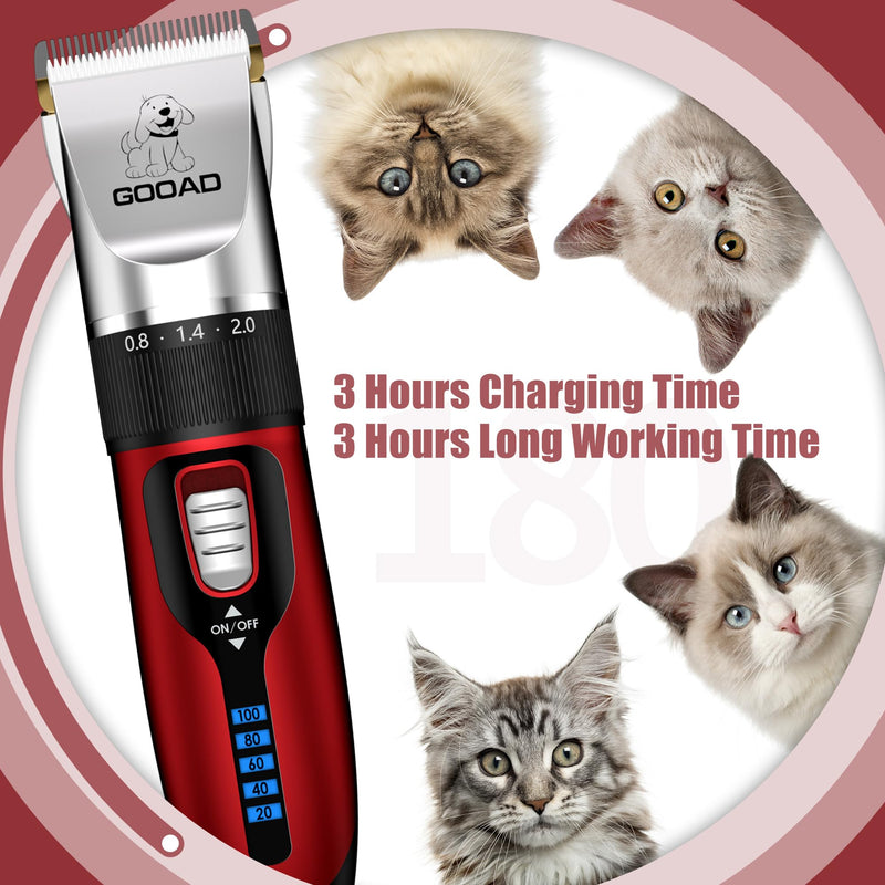 Cat Clippers for Matted Hair, Cat Grooming Kit, Cordless Cat Shaver for Long Hair, Low Noise Paw Trimmer, Cat Hair Trimmer for Grooming,Quiet Pet Hair Clippers Tools for Cats Dogs (Red) Red