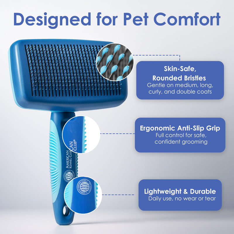 American Kennel Club-Self-Cleaning Slicker Brush for Dogs & Cats |Pet Grooming Brush |Removes Loose Hair, Mats & Tangles | Gentle Deshedding Tool for All Coat Types | Skin Friendly & Easy-Clean Design Self Cleaning Slicker Brush