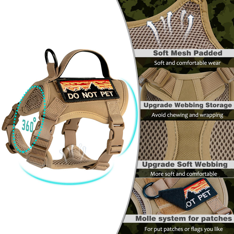 Tactical Cat Harness and Leash Set for Walking, Adjustable Escape Proof Pet Vest for Large Cat, Easy Control Breathable Vest with Handle?Molle Patches (Khaki+Leash, L) Khaki+Leash