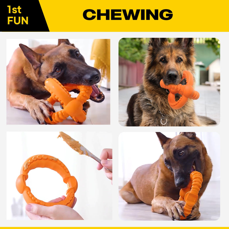 Fida Dog Chew Toys for Aggressive Chewers, 3-in-1 Indestructible Interactive Dog Toys, Unique Detachable Natural Rubber Dog Balls Tug &Fetch Toys for Large Dogs & Medium Dogs(Orange, L) RingBall-Large Orange