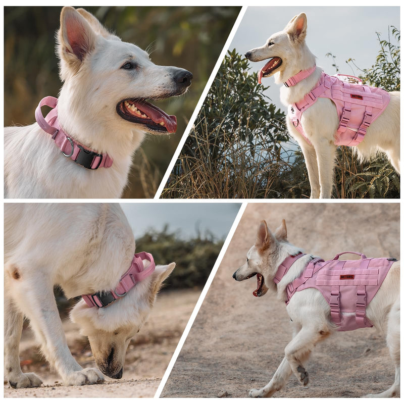 OneTigris Tough Dog Collars, Tactical Dog Collar with Handle, Milltary Adjustable Dog Collar with Heavy Duty Metal Buckle for Training (Large,Pink) L Pink - PawsPlanet Australia