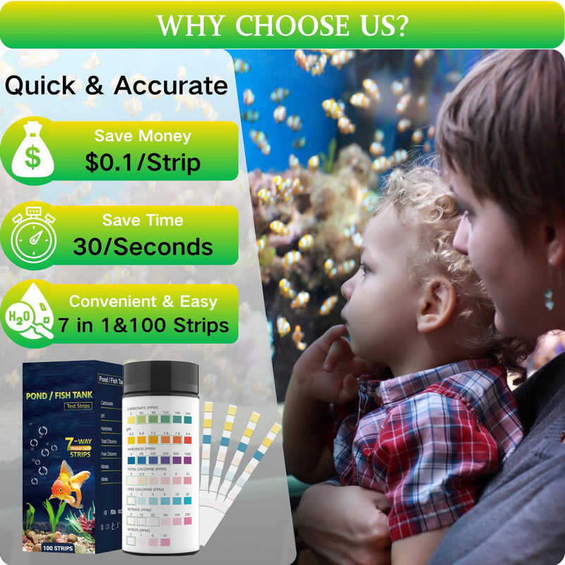 7 in 1 Aquarium Test Strips for Freshwater Aquarium - 100 Strips Fast & Accurate Aquarium Water Test kit for Fish Tank/Aquarium/Pond/, Monitors pH, Hardness, Chlorine, Nitrate, Nitrite and More 100pcs/tube - PawsPlanet Australia