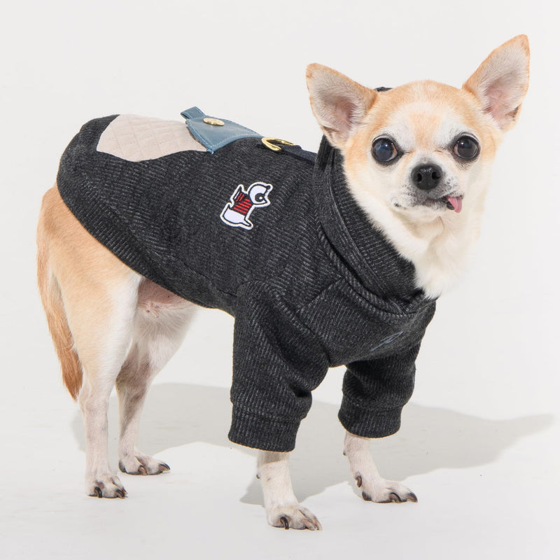 Puppia Benoit Cute Winter Hooded Shirts with Integrated Harness for Small and Medium Dogs, Dark Grey, Medium - PawsPlanet Australia