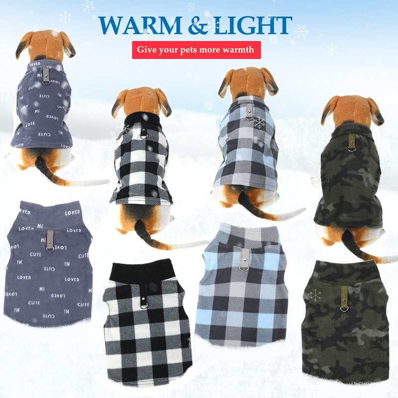 4 Pieces Winter Fabric Dog Sweater with Leash Ring Soft Fleece Vest Dog Clothes Plaid Camouflage Warm Puppy Dog Jacket Pullover Clothes for Small Dogs Cat Puppy Chihuahua(M) M(Neck:11.8-12.6” Chest:16.5-18.5”) - PawsPlanet Australia