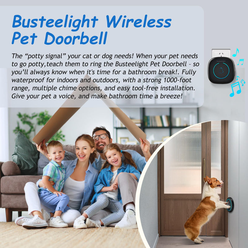 Dog Bells to Go Outside - Wireless Dog Door Bell with 1000ft Range, LED, Waterproof Potty Training Bell & Dog Buttons for Communication - Dog Clicker Alternative with 60 Melodies (1 Bell & 1 Receiver) 1 Bell & 1 Receiver - PawsPlanet Australia