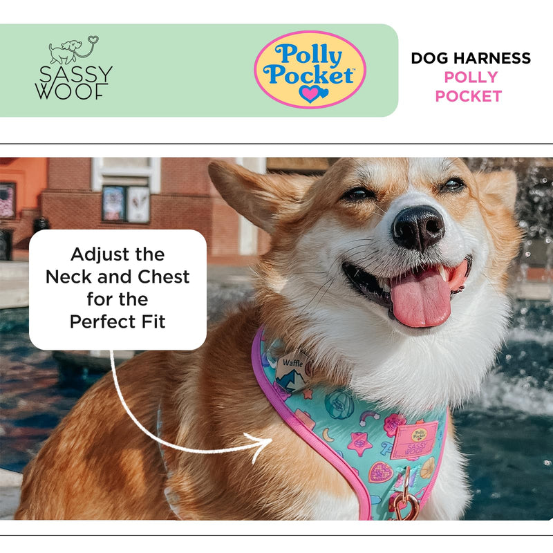 Sassy Woof Dog Adjustable Harness - Polly Pocket™ - L, Breathable Mesh, No Pull Design with Two D-Rings, Perfect for Large Dogs - Officially Licensed - PawsPlanet Australia