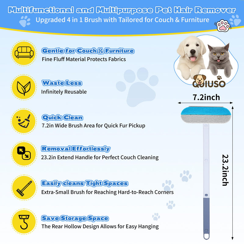 Pet Hair Remover for Furniture – 23.2Inch Reusable Dog & Cat Hair Removal Brush, Washable Lint Cleaner with Long Handle, 4-in-1 Pet Hair Remover for Couch, Carpet, Clothes & Bedding - PawsPlanet Australia