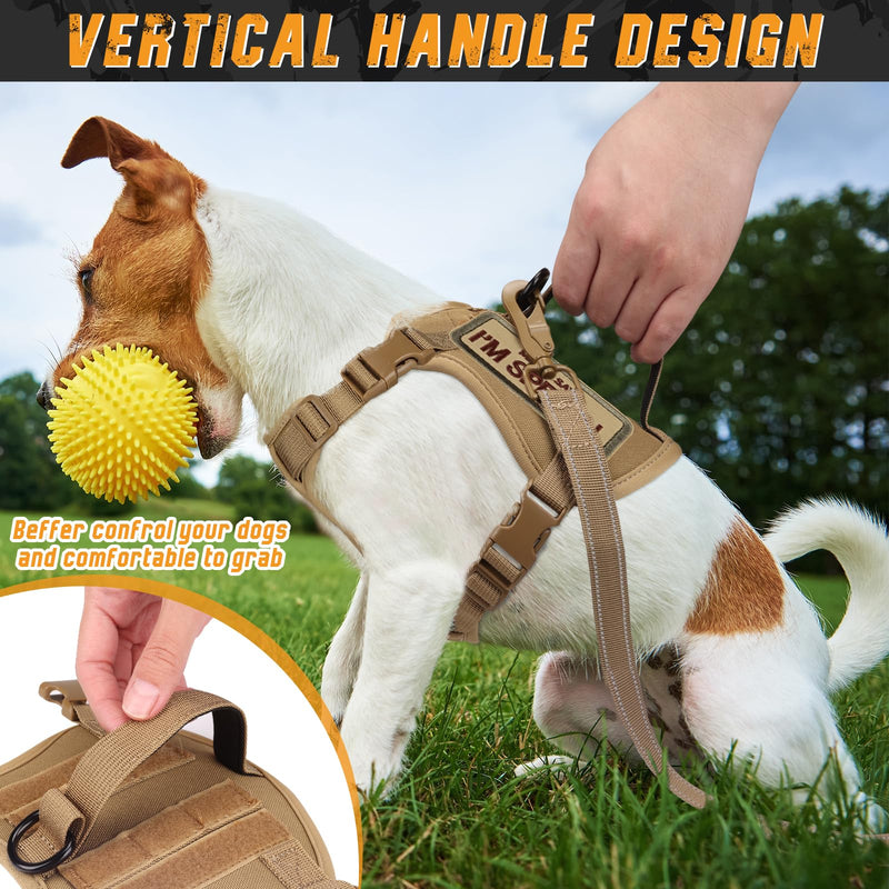 Tactical Dog Harness for Small Dogs, Military Puppy Vest Harness and Leash for Outdoor Training, Adjustable Service Dog Vest with Handle, 3 Patches XS Khaki - PawsPlanet Australia
